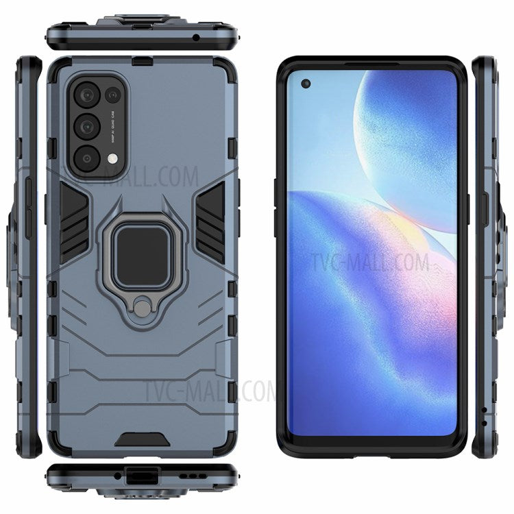 PC + TPU Combo Protective Shell with Finger Ring Kickstand for Oppo Reno5 Pro 5G Hybrid Phone Case - Blue