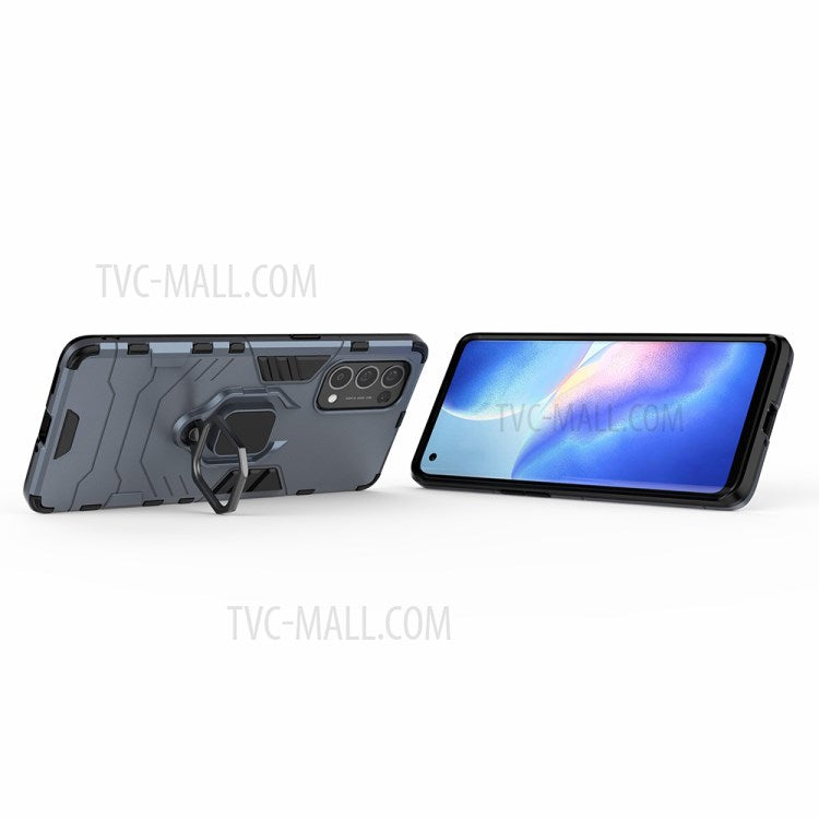 PC + TPU Combo Protective Shell with Finger Ring Kickstand for Oppo Reno5 Pro 5G Hybrid Phone Case - Blue