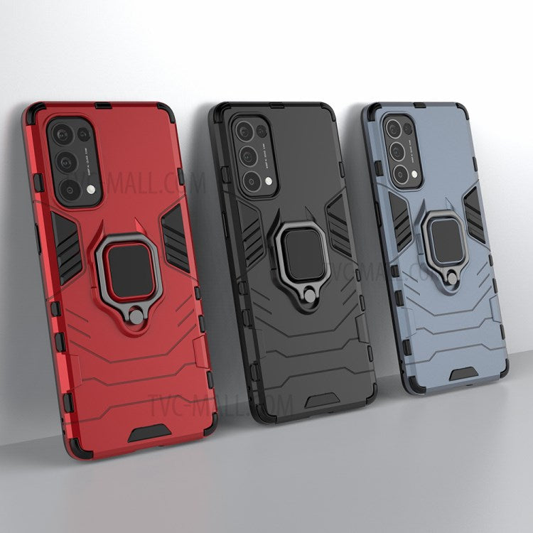 PC + TPU Combo Protective Shell with Finger Ring Kickstand for Oppo Reno5 Pro 5G Hybrid Phone Case - Blue