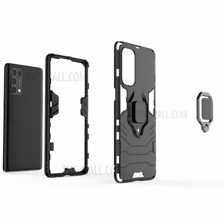 PC + TPU Combo Protective Shell with Finger Ring Kickstand for Oppo Reno5 Pro 5G Hybrid Phone Case - Black