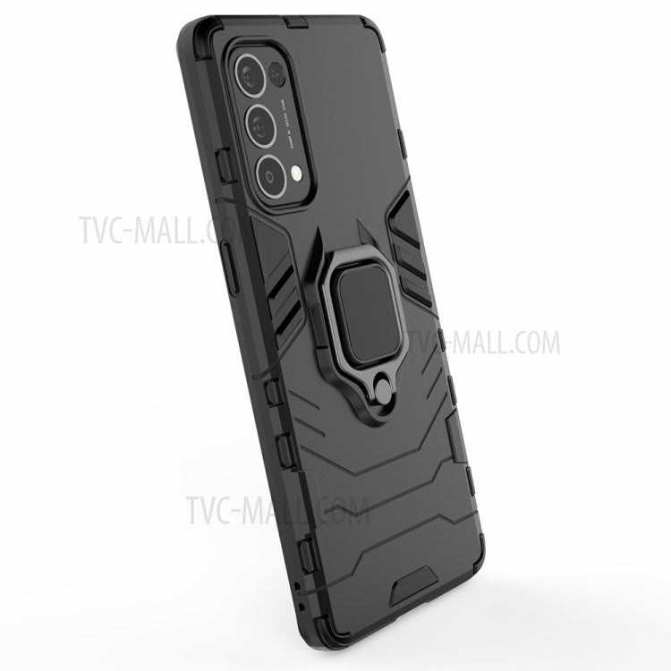 PC + TPU Combo Protective Shell with Finger Ring Kickstand for Oppo Reno5 Pro 5G Hybrid Phone Case - Black