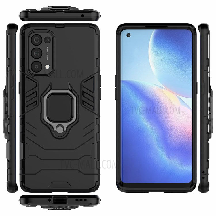 PC + TPU Combo Protective Shell with Finger Ring Kickstand for Oppo Reno5 Pro 5G Hybrid Phone Case - Black
