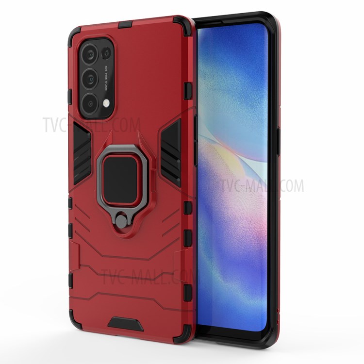 PC + TPU Combo Protective Shell with Finger Ring Kickstand for Oppo Reno5 Pro 5G Hybrid Phone Case - Red