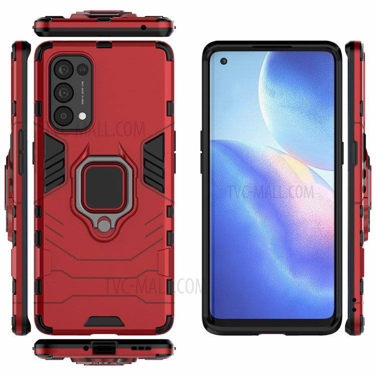 PC + TPU Combo Protective Shell with Finger Ring Kickstand for Oppo Reno5 Pro 5G Hybrid Phone Case - Red