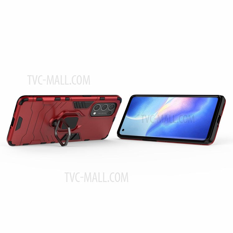 PC + TPU Combo Protective Shell with Finger Ring Kickstand for Oppo Reno5 Pro 5G Hybrid Phone Case - Red