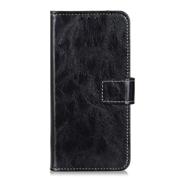 Retro Style Crazy Horse Texture Leather Phone Cover with Wallet Stand Design for Oppo Reno5 Pro Plus 5G/Find X3 Neo - Black