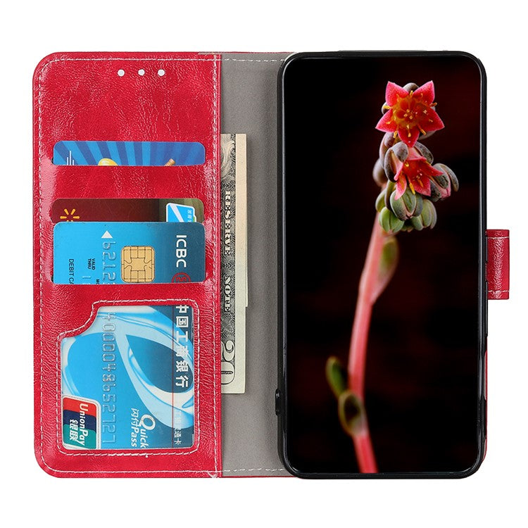 Retro Style Crazy Horse Texture Leather Phone Cover with Wallet Stand Design for Oppo Reno5 Pro Plus 5G/Find X3 Neo - Red
