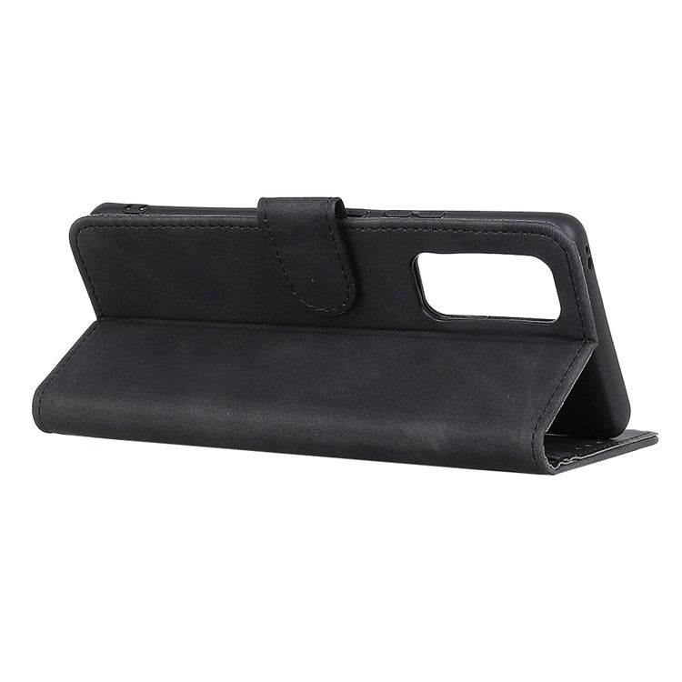 KHAZNEH Retro Style Folio Flip Leather Mobile Phone Wallet Stand Cover Case for Oppo Reno5 Pro Plus 5G/Find X3 Neo - Black