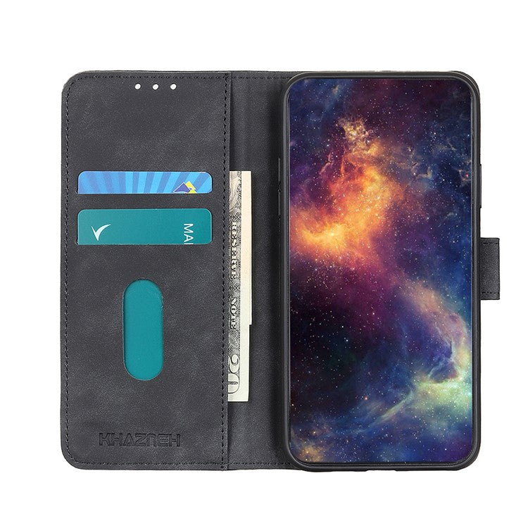 KHAZNEH Retro Style Folio Flip Leather Mobile Phone Wallet Stand Cover Case for Oppo Reno5 Pro Plus 5G/Find X3 Neo - Black