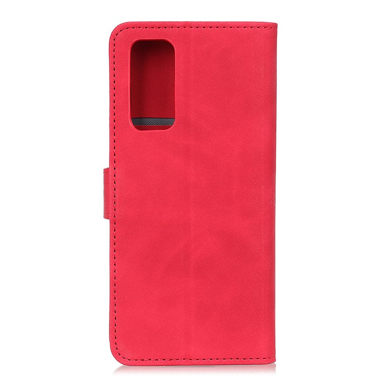 KHAZNEH Retro Style Folio Flip Leather Mobile Phone Wallet Stand Cover Case for Oppo Reno5 Pro Plus 5G/Find X3 Neo - Red