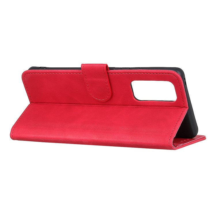 KHAZNEH Retro Style Folio Flip Leather Mobile Phone Wallet Stand Cover Case for Oppo Reno5 Pro Plus 5G/Find X3 Neo - Red
