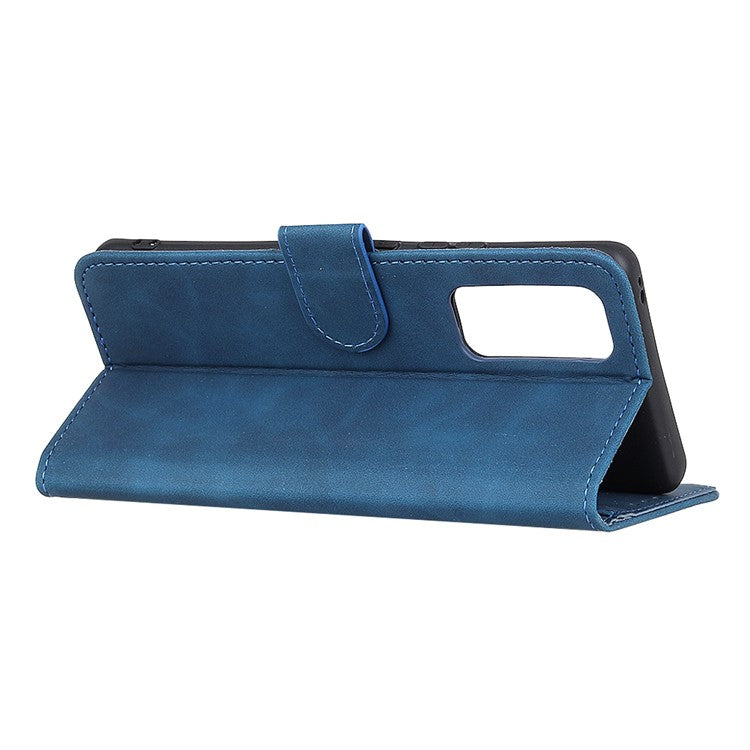 KHAZNEH Retro Style Folio Flip Leather Mobile Phone Wallet Stand Cover Case for Oppo Reno5 Pro Plus 5G/Find X3 Neo - Blue