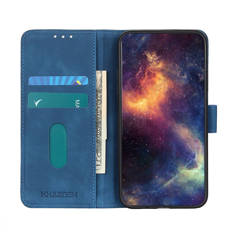KHAZNEH Retro Style Folio Flip Leather Mobile Phone Wallet Stand Cover Case for Oppo Reno5 Pro Plus 5G/Find X3 Neo - Blue