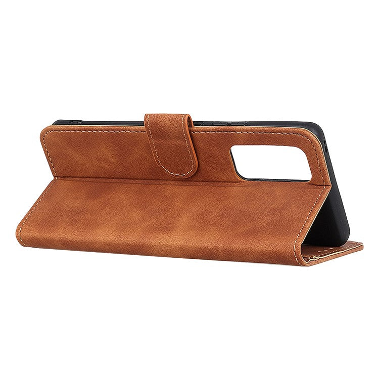 KHAZNEH Retro Style Folio Flip Leather Mobile Phone Wallet Stand Cover Case for Oppo Reno5 Pro Plus 5G/Find X3 Neo - Brown