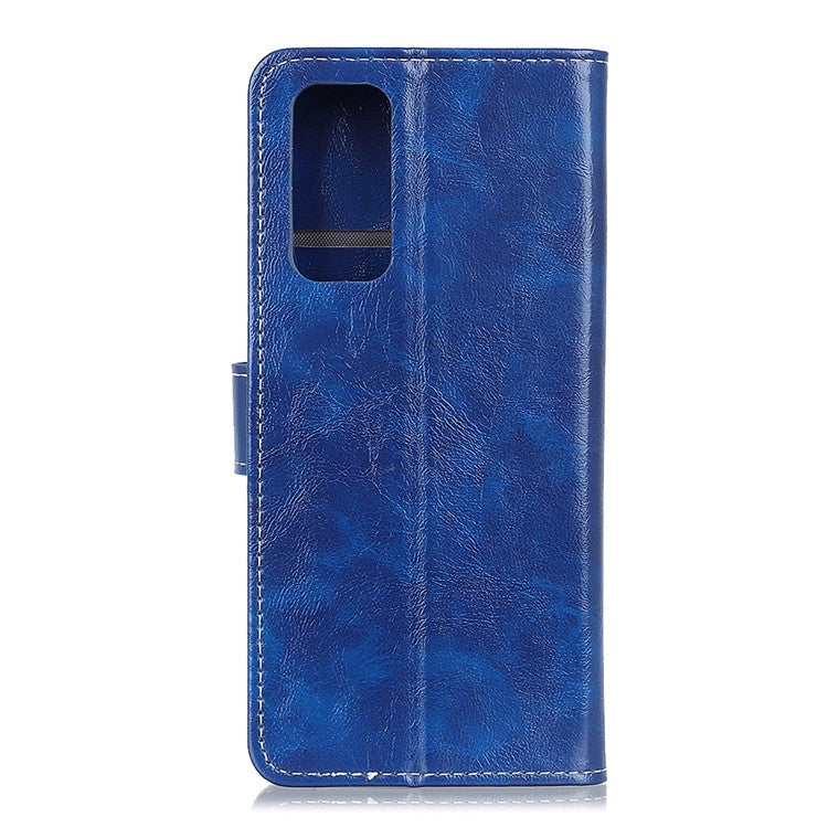 Retro Style Wallet Stand Design Leather Phone Cover Case for Oppo Reno5 5G/Find X3 Lite Crazy Horse Texture Leather Case - Blue