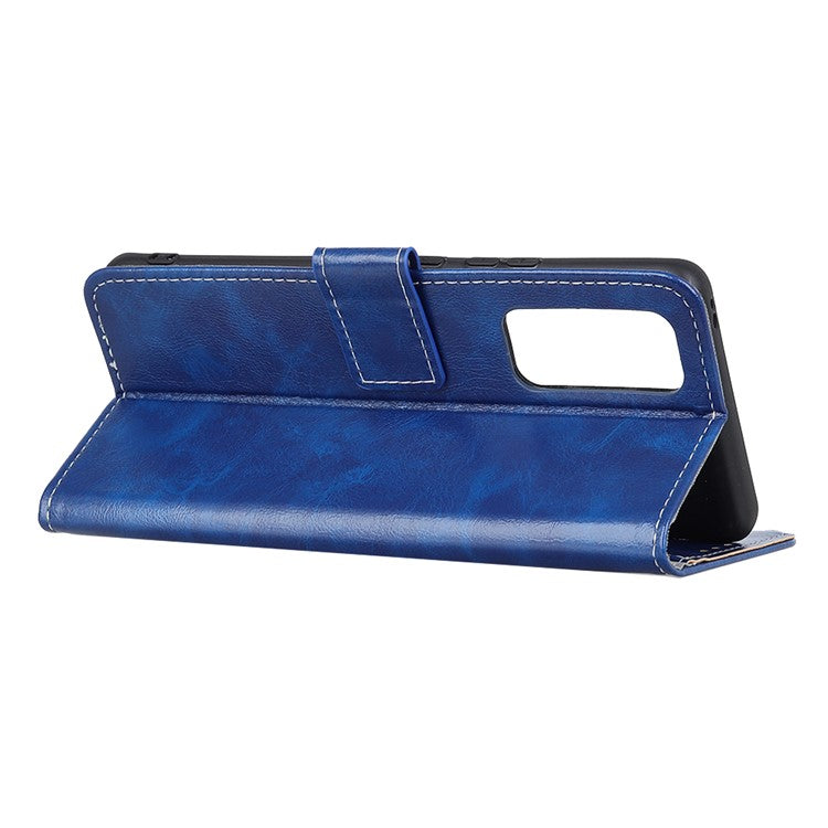 Retro Style Wallet Stand Design Leather Phone Cover Case for Oppo Reno5 5G/Find X3 Lite Crazy Horse Texture Leather Case - Blue