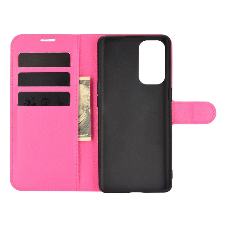Litchi Texture Leather Phone Protective Cover with Wallet Stand Design for Oppo Reno5 5G/Reno5 4G/Reno5 K/Find X3 Lite - Rose