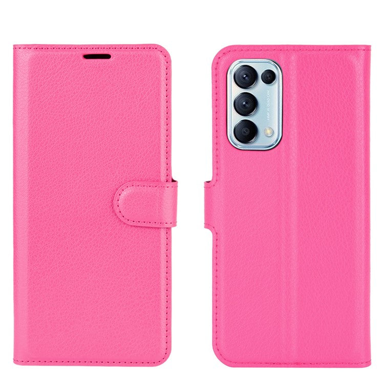 Litchi Texture Leather Phone Protective Cover with Wallet Stand Design for Oppo Reno5 5G/Reno5 4G/Reno5 K/Find X3 Lite - Rose