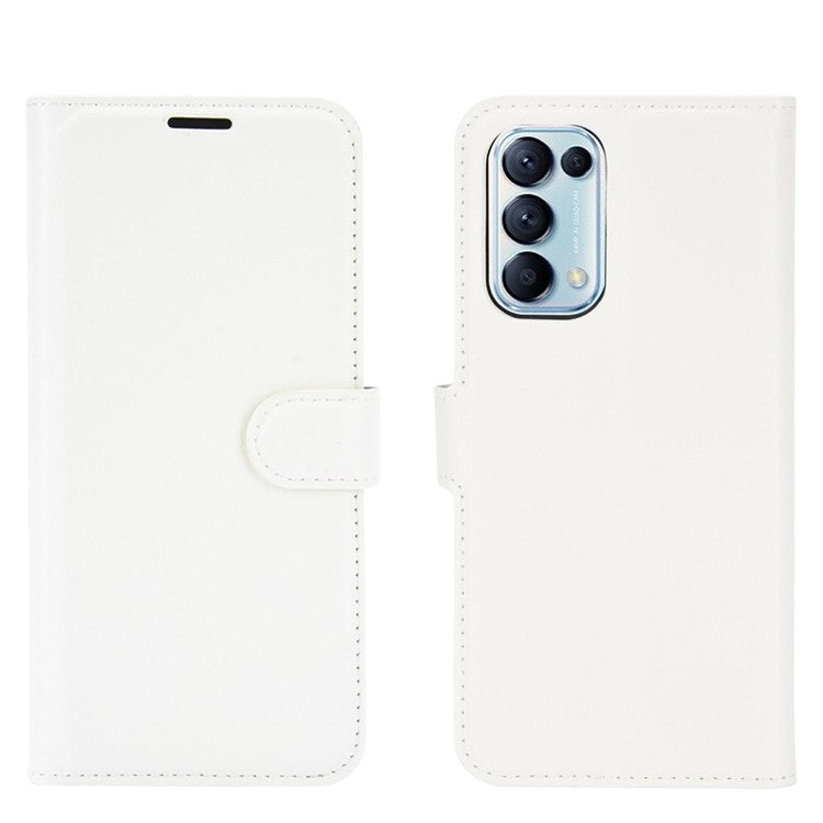 Litchi Texture Leather Phone Protective Cover with Wallet Stand Design for Oppo Reno5 5G/Reno5 4G/Reno5 K/Find X3 Lite - White