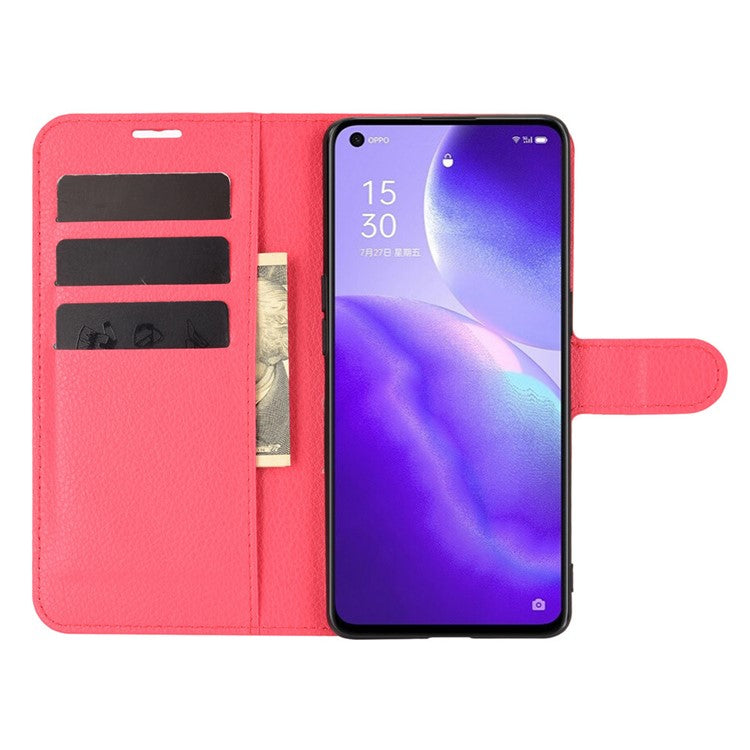 Litchi Texture Leather Phone Protective Cover with Wallet Stand Design for Oppo Reno5 5G/Reno5 4G/Reno5 K/Find X3 Lite - Red