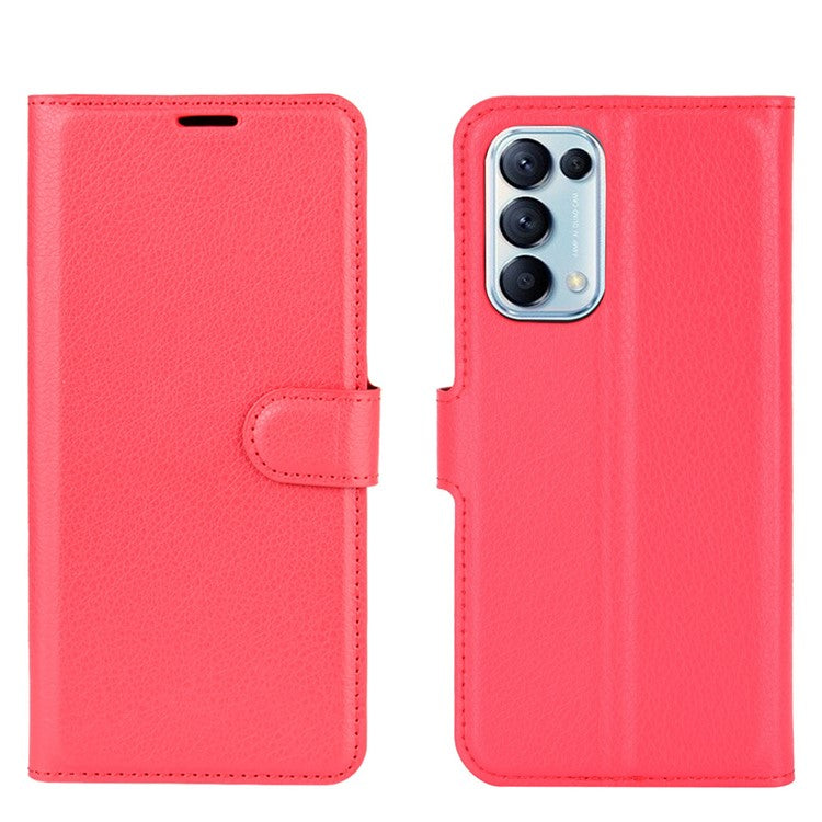 Litchi Texture Leather Phone Protective Cover with Wallet Stand Design for Oppo Reno5 5G/Reno5 4G/Reno5 K/Find X3 Lite - Red