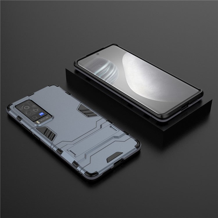 2 in 1 Dual Layer Plastic + TPU Hybrid Phone Cover Case with Kickstand for vivo X60 Pro (China) - Blue
