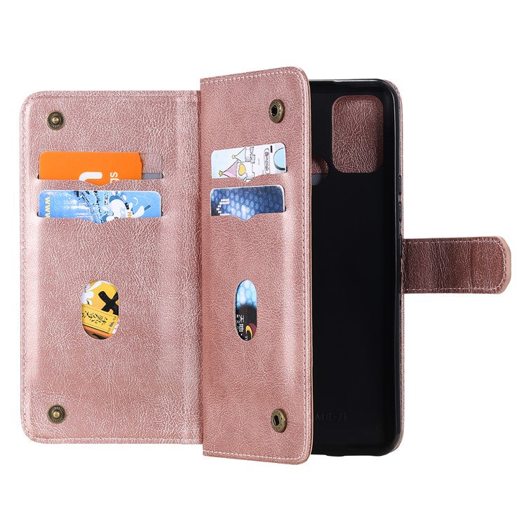 KT Multi-functional Series-1 Quality Leather Wallet Design Cover Shell with 10 Card Slots for Realme 7i (Global) / Realme C17 - Rose Gold