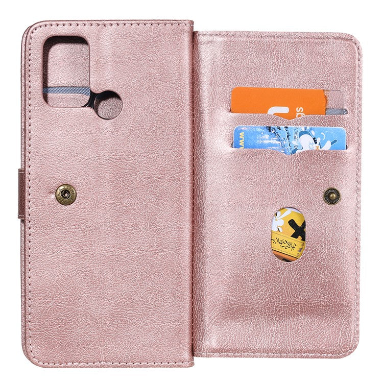 KT Multi-functional Series-1 Quality Leather Wallet Design Cover Shell with 10 Card Slots for Realme 7i (Global) / Realme C17 - Rose Gold