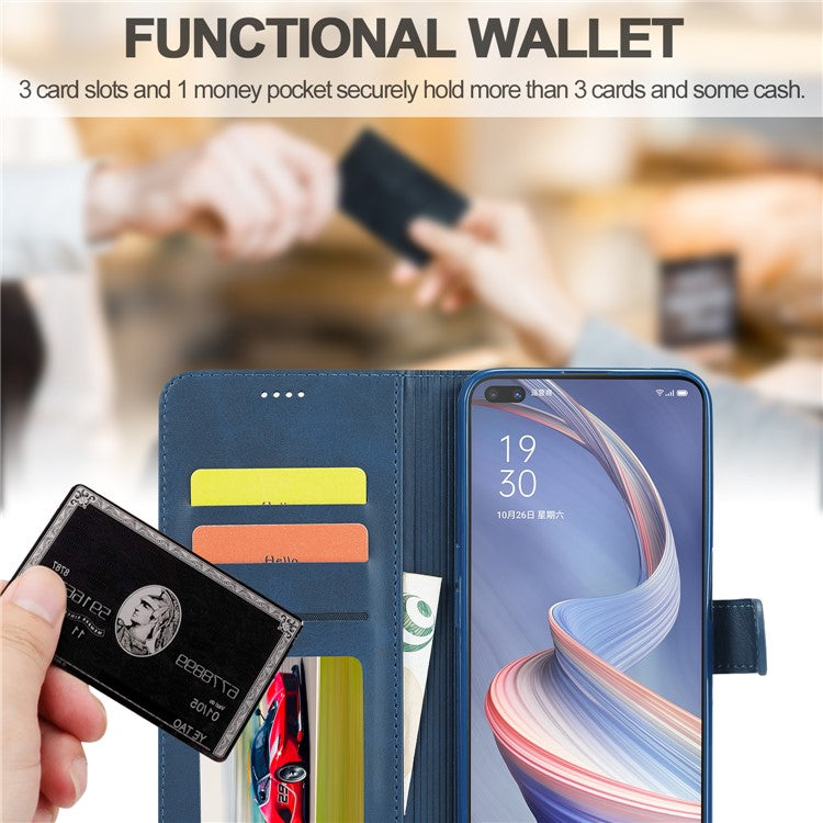 LC.IMEEKE Strong Auto-Absorbed Business Style Leather Phone Cover Shell for Oppo Reno4 Z 5G / Oppo A92s - Blue