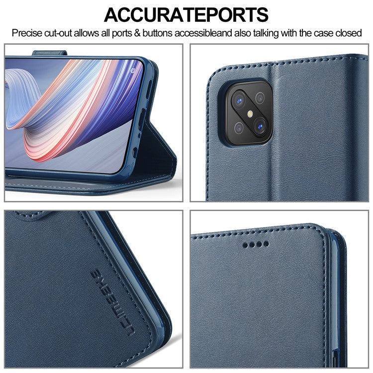 LC.IMEEKE Strong Auto-Absorbed Business Style Leather Phone Cover Shell for Oppo Reno4 Z 5G / Oppo A92s - Blue