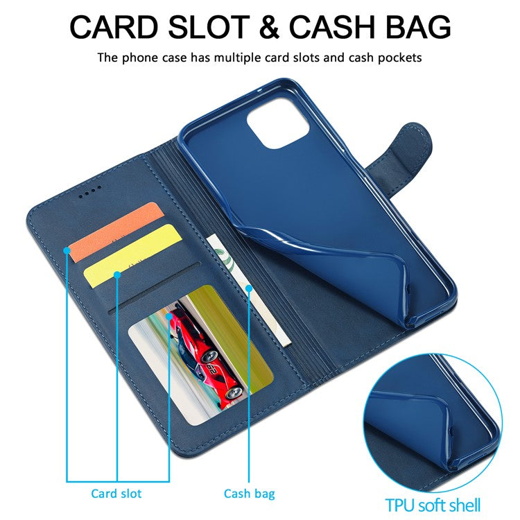 LC.IMEEKE Strong Auto-Absorbed Business Style Leather Phone Cover Shell for Oppo Reno4 Z 5G / Oppo A92s - Blue