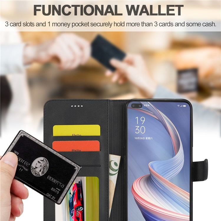 LC.IMEEKE Strong Auto-Absorbed Business Style Leather Phone Cover Shell for Oppo Reno4 Z 5G / Oppo A92s - Black