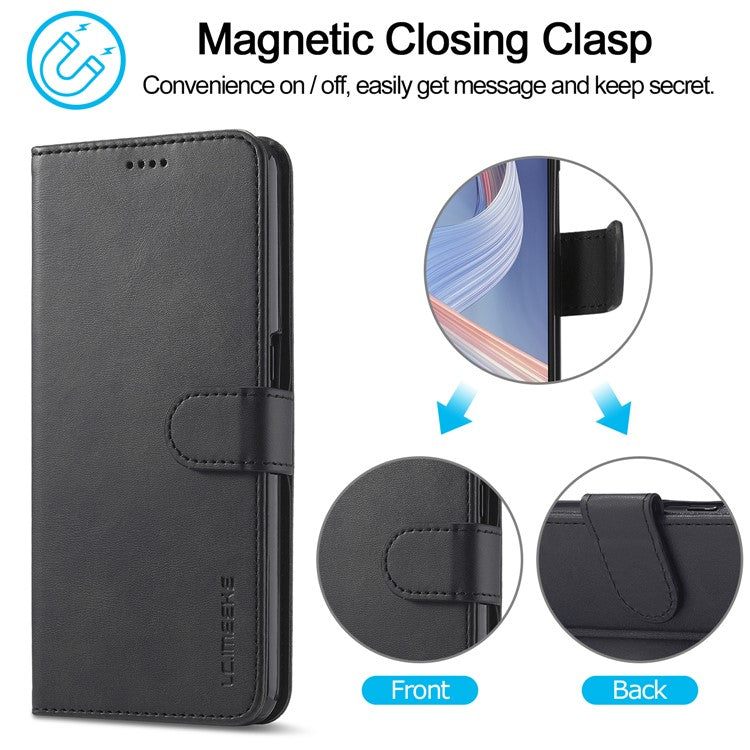 LC.IMEEKE Strong Auto-Absorbed Business Style Leather Phone Cover Shell for Oppo Reno4 Z 5G / Oppo A92s - Black