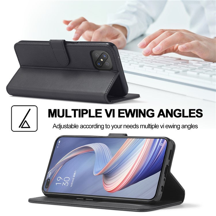 LC.IMEEKE Strong Auto-Absorbed Business Style Leather Phone Cover Shell for Oppo Reno4 Z 5G / Oppo A92s - Black