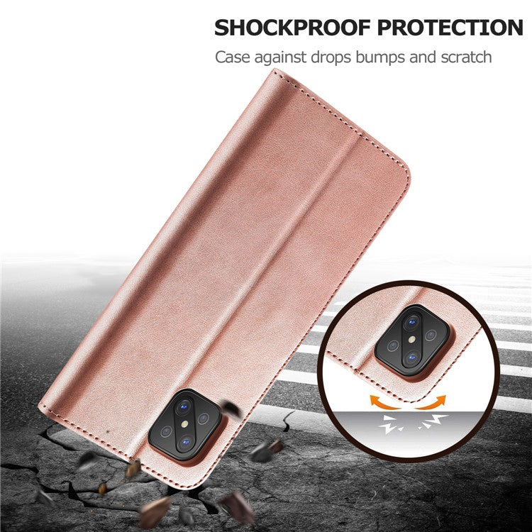 LC.IMEEKE Strong Auto-Absorbed Business Style Leather Phone Cover Shell for Oppo Reno4 Z 5G / Oppo A92s - Rose Gold