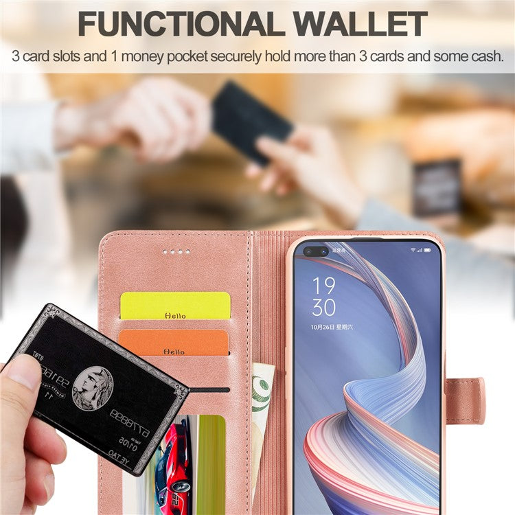 LC.IMEEKE Strong Auto-Absorbed Business Style Leather Phone Cover Shell for Oppo Reno4 Z 5G / Oppo A92s - Rose Gold