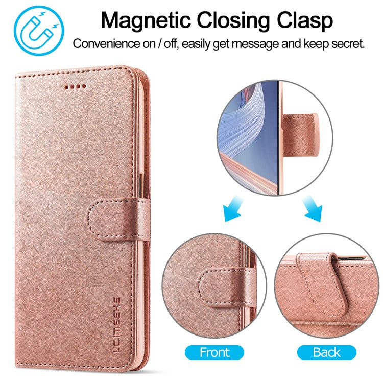 LC.IMEEKE Strong Auto-Absorbed Business Style Leather Phone Cover Shell for Oppo Reno4 Z 5G / Oppo A92s - Rose Gold