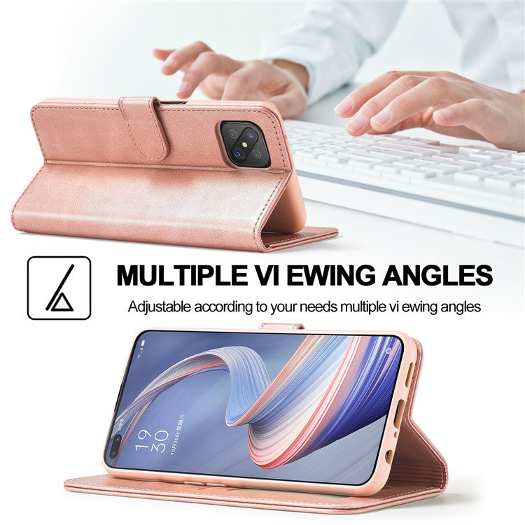 LC.IMEEKE Strong Auto-Absorbed Business Style Leather Phone Cover Shell for Oppo Reno4 Z 5G / Oppo A92s - Rose Gold