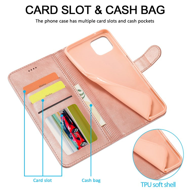 LC.IMEEKE Strong Auto-Absorbed Business Style Leather Phone Cover Shell for Oppo Reno4 Z 5G / Oppo A92s - Rose Gold
