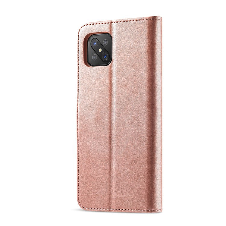 LC.IMEEKE Strong Auto-Absorbed Business Style Leather Phone Cover Shell for Oppo Reno4 Z 5G / Oppo A92s - Rose Gold