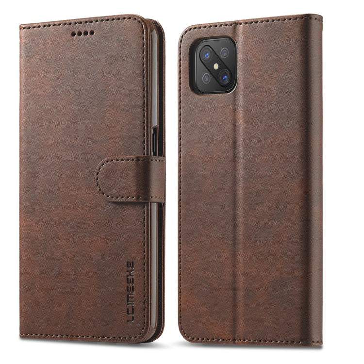 LC.IMEEKE Strong Auto-Absorbed Business Style Leather Phone Cover Shell for Oppo Reno4 Z 5G / Oppo A92s - Brown