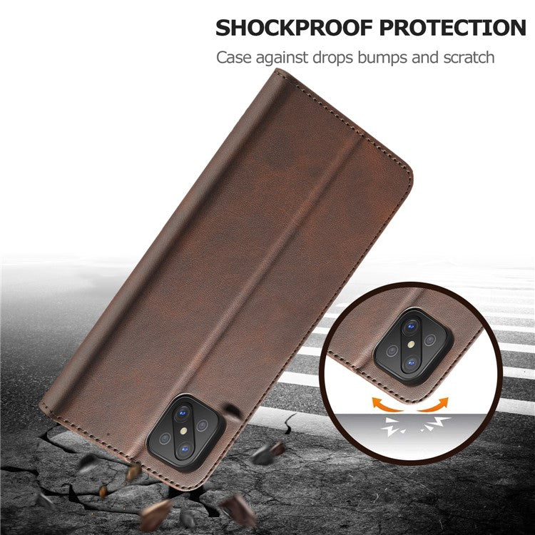 LC.IMEEKE Strong Auto-Absorbed Business Style Leather Phone Cover Shell for Oppo Reno4 Z 5G / Oppo A92s - Brown