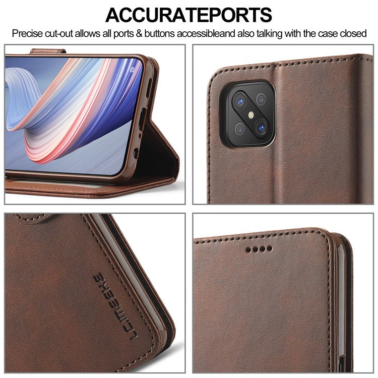 LC.IMEEKE Strong Auto-Absorbed Business Style Leather Phone Cover Shell for Oppo Reno4 Z 5G / Oppo A92s - Brown
