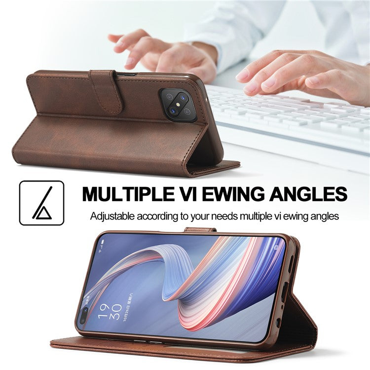 LC.IMEEKE Strong Auto-Absorbed Business Style Leather Phone Cover Shell for Oppo Reno4 Z 5G / Oppo A92s - Brown