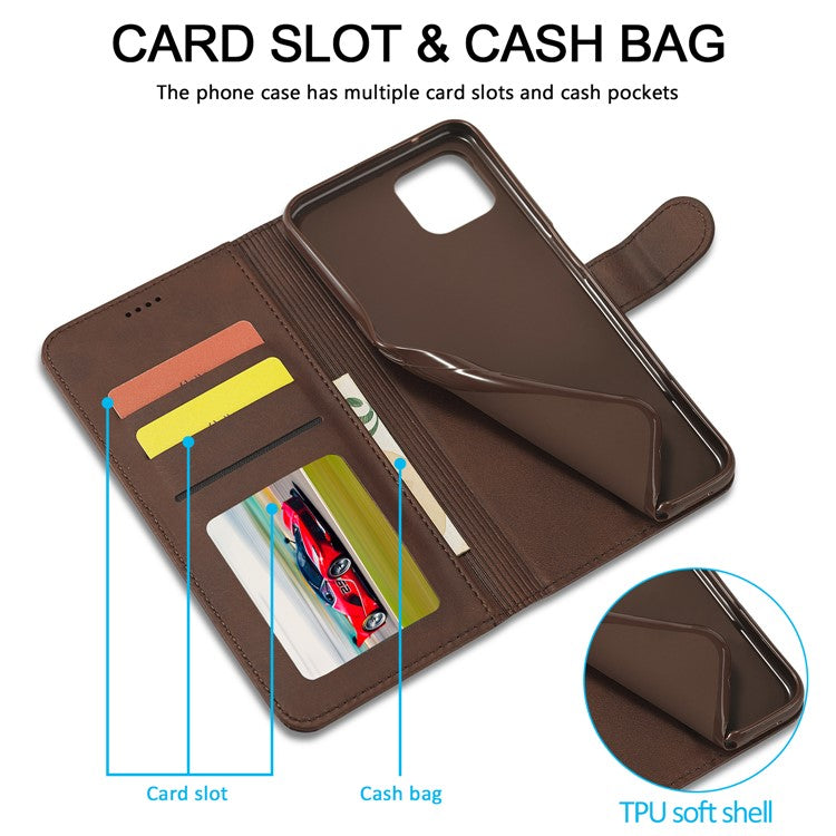 LC.IMEEKE Strong Auto-Absorbed Business Style Leather Phone Cover Shell for Oppo Reno4 Z 5G / Oppo A92s - Brown