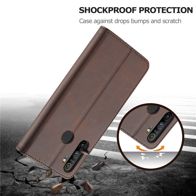 LC.IMEEKE Wallet Stand Leather Shell Phone Cover Case for Realme C3/Realme 5/Realme 5s/Realme 5i/C3i(With the Fingerprint Hole)/Realme 6i(Philippines Version)/Realme Narzo - Brown