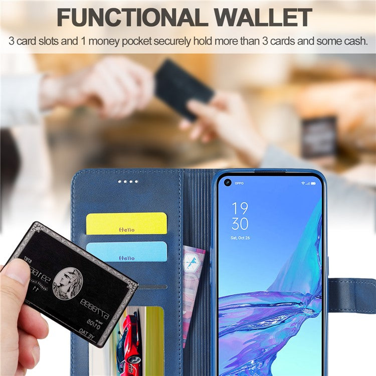 LC.IMEEKE Wallet Stand Leather Shell Cell Phone Cover Case for Oppo A32 (2020) / A33 (2020) / A53 (2020) / A53s - Blue