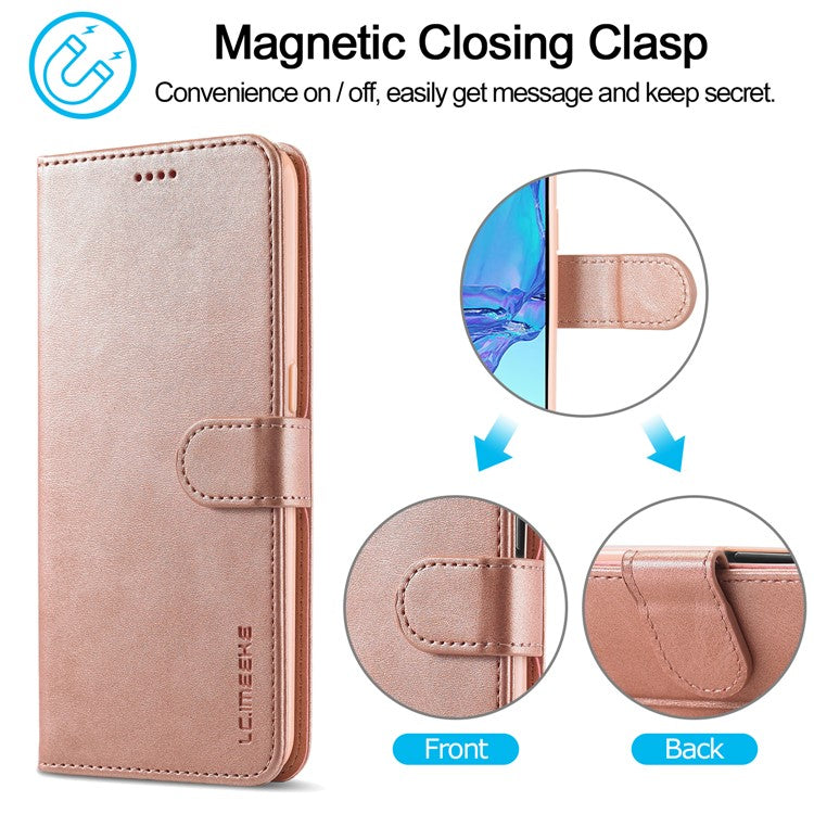 LC.IMEEKE Wallet Stand Leather Shell Cell Phone Cover Case for Oppo A32 (2020) / A33 (2020) / A53 (2020) / A53s - Rose Gold