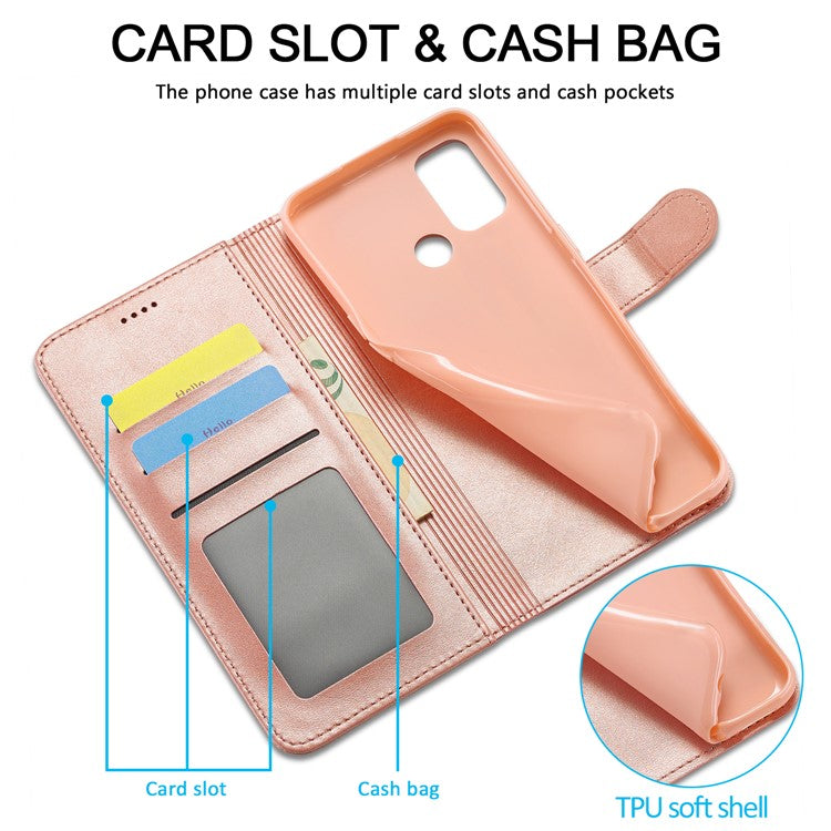 LC.IMEEKE Wallet Stand Leather Shell Cell Phone Cover Case for Oppo A32 (2020) / A33 (2020) / A53 (2020) / A53s - Rose Gold