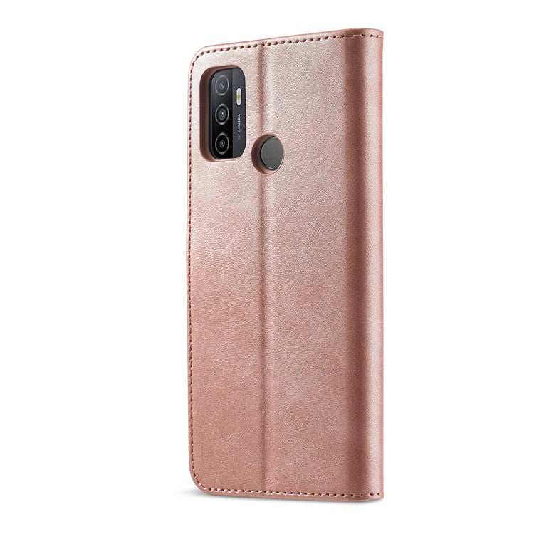 LC.IMEEKE Wallet Stand Leather Shell Cell Phone Cover Case for Oppo A32 (2020) / A33 (2020) / A53 (2020) / A53s - Rose Gold